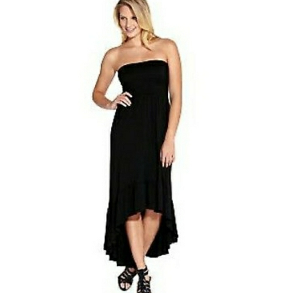 Karen Kane High Low Strapless Black Maxi Dress MED